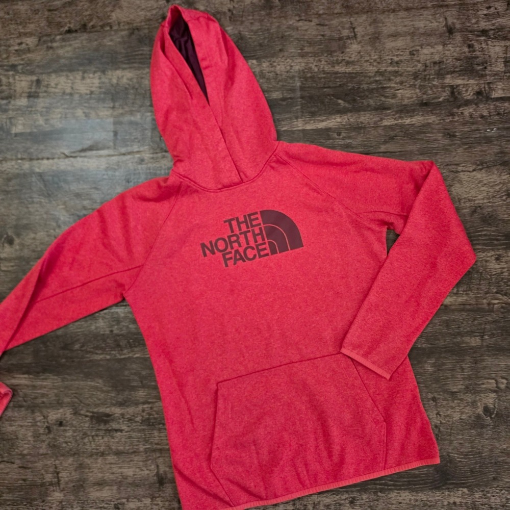 THE‎ NORTH FACE Hoodie Womens L Pink Heathered Logo Fleece Pullover Activewear